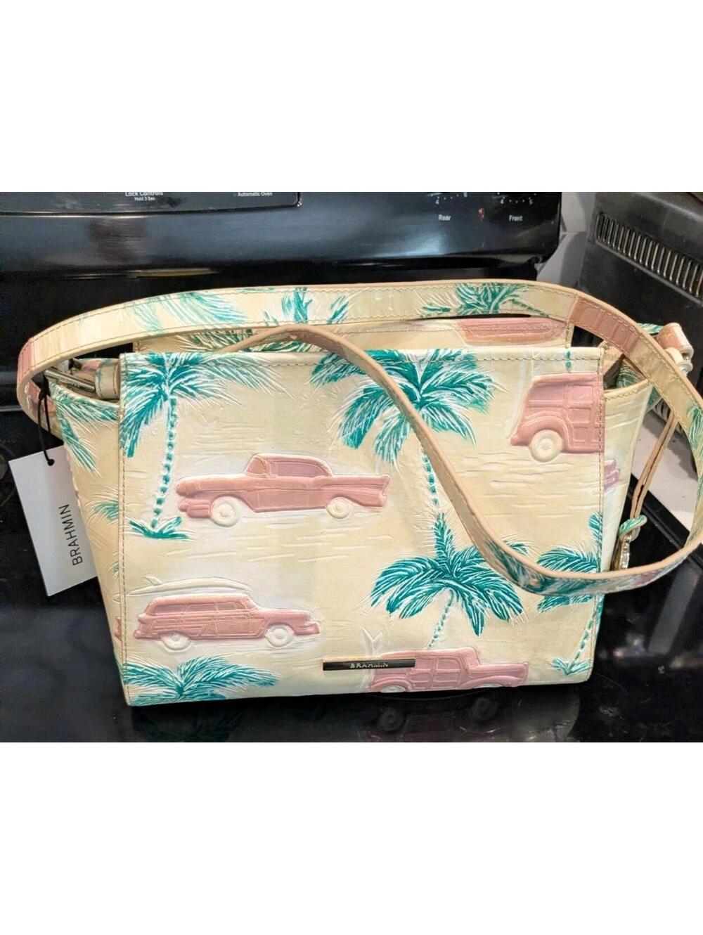 Brahmin Hillary Crossbody~ Copa Cabana Honey Crème Palm Trees Retro NWT 🌴🚖